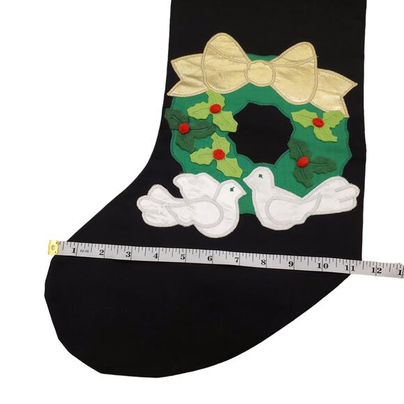 Vintage Christmas Stocking White Doves Gold Bow Wreath Stocking Holly Wreath - Picture 8 of 9